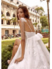 Bow Tulle Straps Ivory Lace Split Wedding Dress
